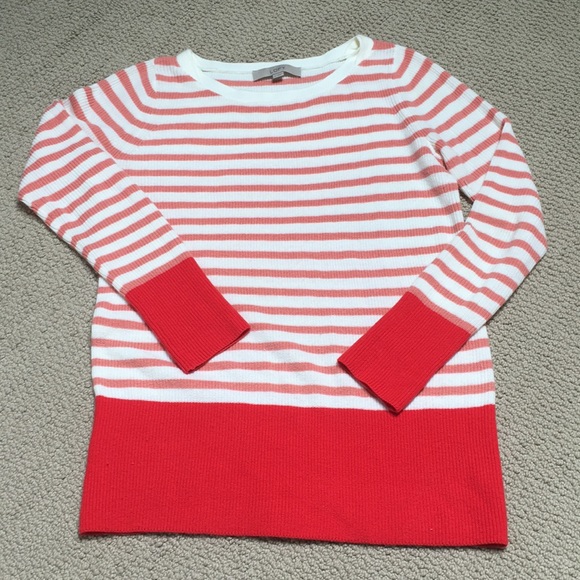 Loft Pink Striped Sweater with Red - Picture 1 of 4